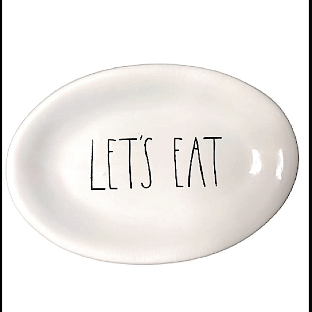 Rae Dunn Artisan By Magenta "LET'S EAT" Oval Plate 8"X5. 5" White and Black